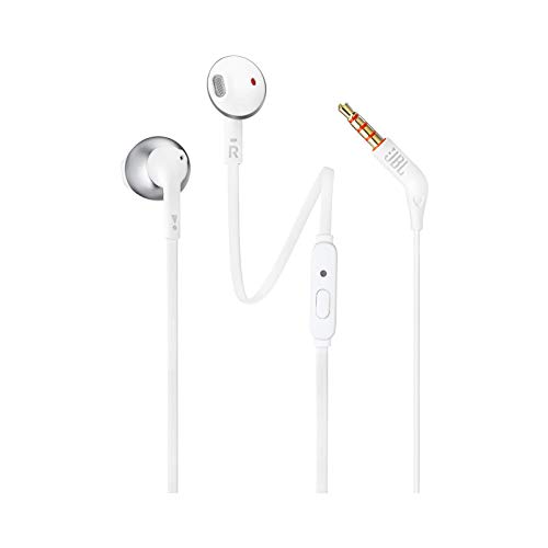 JBL T205 Pure Bass Metal Earbud Headphones with Mic (Silver)