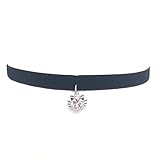 Gintan Black Velvet Choker Necklace with Cubic Zirconia Cat Pendant, 12