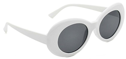 WebDeals - Oval Round Retro Sunglasses Color Tint or Smoke Lenses (White, Smoke)