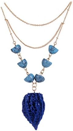 The Starry Night Navy Blue Walnut Shape Pendant Multistrand Lady Gold Plating Sweater Chain Necklace