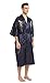 Mens Robe Chinese Silk Embroidered Dragon Pattern Kimono Bathrobe Yukata Pajamas with Waistband and Pockets (Navy Blue)