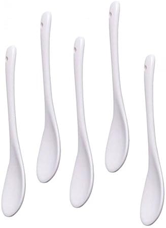 Drawihi Porcelain Spoons Coffee Tea Dessert Sugger Egg Small Spoons 5pcs White