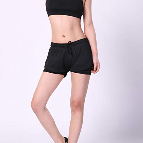 MIARHB Elastic Waistband Running Yoga Shorts for Women - Activewear Workout Exercise Athletic Jogging Pants (S, Black)