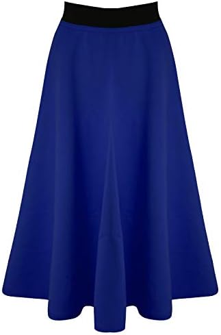 New Womens Ladies Mid Length Scuba Stretchy Flared Skater Swing Long Midi Skirt