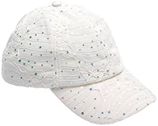 Glitzy Game Crystal Sequin Trim Women's Adjustable Glitter Baseball Cap WHITE