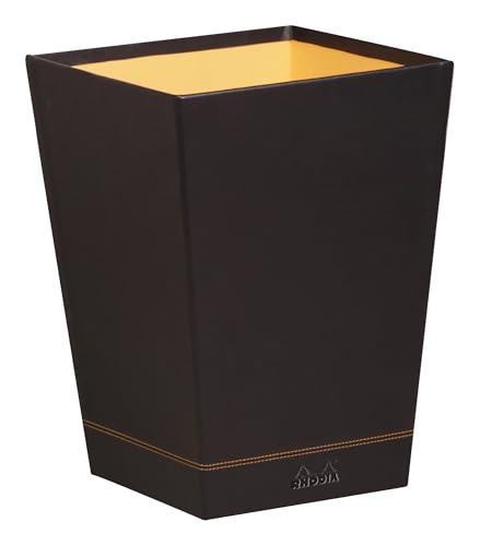 RHODIA 118826C - Cestino gettacarta NERO - 24 x 24 x 32 cm - cuciture sellaio arancioni - esterno in simil cuoio - Collezione Home Office Rhodiarama - Organizzazione per ufficio & archiviazione di design
