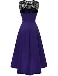 Yoyaker vestido de fiesta de cóctel plisado para dama de honor, sin mangas, de encaje, vintage, para mujer