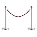 LEADZM 2PCS Stainless Steel Queue Pole Stanchion, Heavy Duty Crowd Control Stanchion Security Fence Barrier with Ball Top and Retractable Red Flannel Chenille Belt Rope, Silver