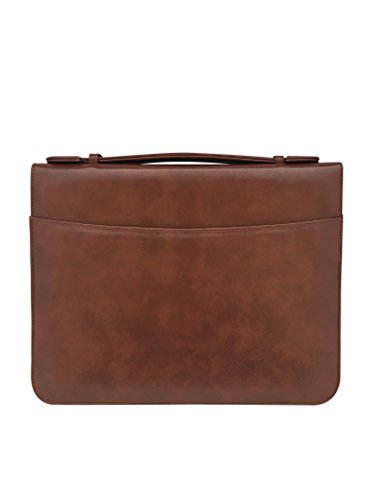 MSP Sales Presentation Portfolio Organizer Briefcase with Smart Handle, Zipper Closure, Binder Pockets- Faux Leather (Brown)