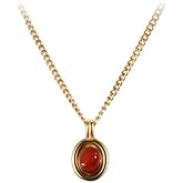 VICHILL 18K Gold Plated Gemstone Women Pendant Necklace Dainty Link Chain Necklaces for Women Ruby Amber Gemstone Pendants