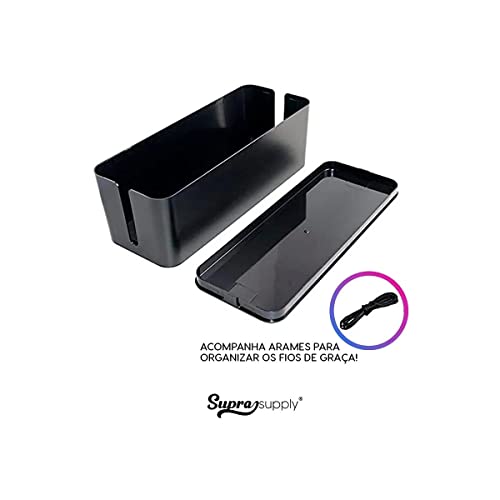 Caixa Para Organizar e Esconder Fios Cabos Hack Tomadas Filtro de Linha Com Trava de Proteção para Pets Supra Supply (Preto, 32cm)