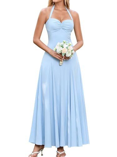 EYNMIN Womens Halter Maxi Long Flowy Floral Summer Wedding Guest Dresses at Amazon