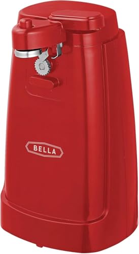 Apriscatole Elettrico e Affilacoltelli BELLA, Apribottiglie e Barattoli Multifunzione con Leva di Taglio Rimovibile e Conservazione del Cavo, Lama in Acciaio Inossidabile, Rosso