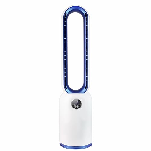 Bladeless Fan, Column Bladeless Floor Fan with Remote, 24 Speeds Silent Tower Fan 90° Oscillating, Touch Screen LED Display, 12H Timer, Brushless DC Pedestal Fan for Bedroom, Office (Blue)