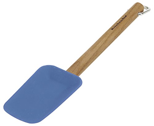 KitchenAid Gourmet Silicone Spoon Spatula with Cherry Wood Handle, Ocean Blue