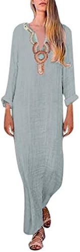 โTIANMI Dress for Women,Summer Casual Printed Sleeveless V-Neck Maxi Dress Hem Baggy Kaftan Long Dress