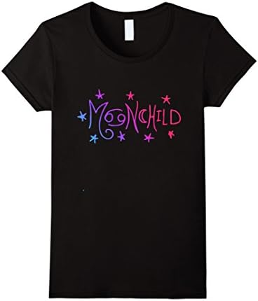Womens Moonchild t-shirt retro neon zodiac cancer symbol tee shirts Medium Black