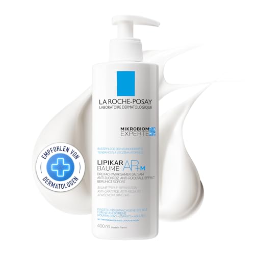 La Roche Posay Bodylotion für trockene, zu Neurodermitis neigende Haut, Stärkt Mikrobiom, Mildert Juckreiz, Mit Niacinamid und Sheabutter, Lipikar Baume AP + M,
