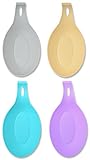 Spoon Rest In Pack Of 4 - Extra Large, Heat Resistant, Dishwasher Safe, FDA Approved Spoon Holder Package In 4 Attractive Colors (Lavender, Tan, Turquoise And Gray). Makes For Great Mothers Day Gifts, Wedding Gifts & Best Friend Gifts. Food Grade Silicone, Safe For Oven And Freezer Use. These Spoon Rests Are 100% Eco-Friendly, Odor-Resistant And Won't Chip, Crack Or Rust.