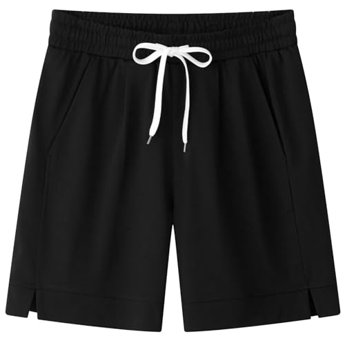 Vcansion Women's 7" Bermuda Shorts Elastic Waist Cotton Summer Athletic Workout Lounge Shorts with Pockets Black US 2XL at Amazon