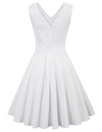 Jasambac vestido de cóctel para mujer, estilo vintage, con encaje floral, cuello en V, sin mangas, para dama de honor