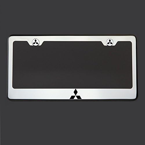 Black Stainless Steel Mitsubishi Logo License Plate Frame Holder Front Or Rear Bracket Steel Chrome Screw Cap