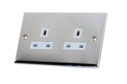 POLISHED CHROME 13A TWIN UNSWITCHED SOCKET WHITE DSL320