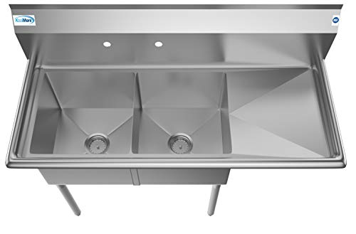 KoolMore 2 Compartment Stainless Steel NSF Commercial Kitchen Prep & Utility Sink with Drainboard - Bowl Size 15" x 15" x 12"