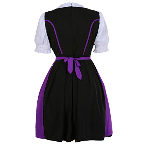 Women Oktoberfest Costume Girl Bavarian German Dirndl Maiden Dress Carnival Halloween Cosplay Party Waitress Clothes (XL, Purple)