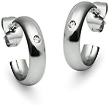 Stainless Steel Earrings, Silver Tone Helix Huggie Hoop 15mm Earrings With Rhinestone Crytal with Post for Men and Women