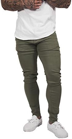 EASE - Mens Designer Stretch Super Skinny Jeans - World's most comfortable Athletic Slim Tailored Tapered fit Pants - Premium Luxury 100% Custom Twill Fabric - Olive (32Wx33L)