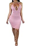 LOV ANNY Women's Sexy V Neck Hollow Out Cross Front Midi Club Bodycon Dress