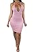 LOV ANNY Women's Sexy Spaghetti Strap Open Back Sheath Clubr Midi Dress Pink S