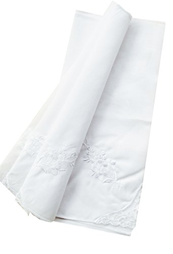 Bulk Wedding White Floral Embroidery Premium 60s Cotton Handkerchiefs