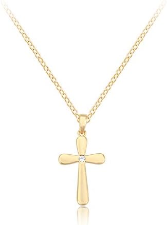 Smartmix AAA Cubic Zirconia Cross Pendant Necklace in 14K Gold Plated Brass