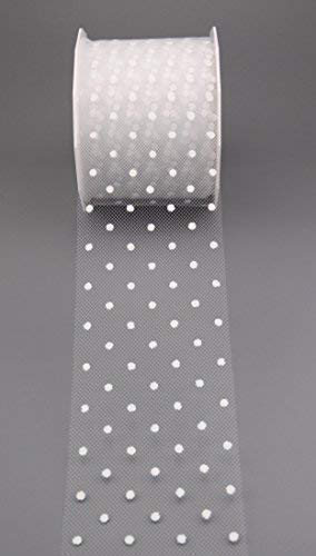 Finemark Decorative Ribbon Bridal Dots 25 m x 72 mm White Tulle Ribbon Polka Dot Transparent Gift Ribbon Tulle with Dots Net Ribbon Wedding Ribbon