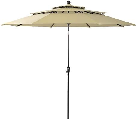 Amazon Com Phi Villa 10ft 3 Tier Auto Tilt Patio Umbrella Outdoor Double Vented Umbrella Beige Garden Outdoor