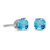 4 mm Round Blue Topaz Screw-back Stud Earrings in 14k White Gold