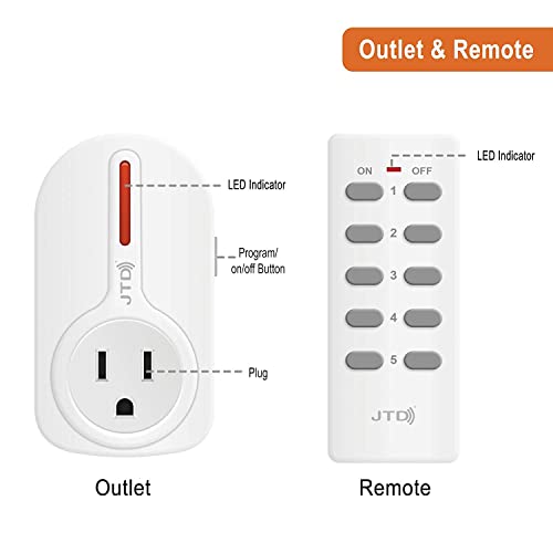 JTD 5X2 Wireless Remote Control Outlet Switch Smart Outlet Plug Energy