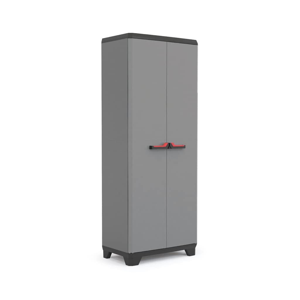 Keter Stilo Multi purpose Indoor Garage Utility Cabinet - Grey/Black/Red