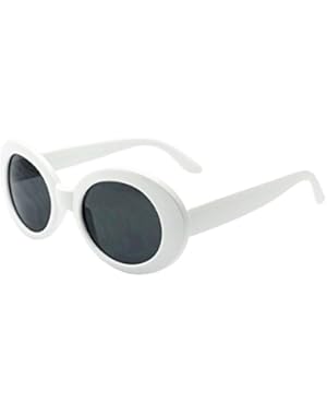 White Oval Round Sunglasses Thick Bold Retro Clout Goggles (White, Smoke)