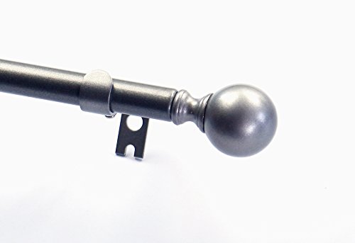 Furnishland Pewter Window Curtain Rod Set, Ball Style Finial, 5/8-inch Diameter Adjustable 48-inch to 84-inch Metal Rod