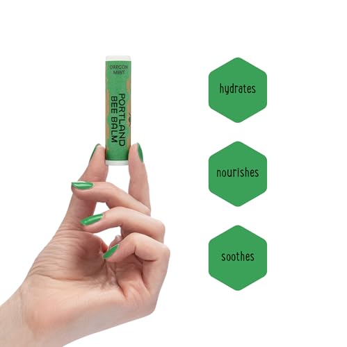 Portland Bee Balm All Natural Handmade Beeswax Based Lip Balm, Oregon Mint 3 Count