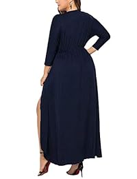 HOOYON Vestidos de talla grande para mujer Abrigo con cuello en V Manga 3 4 Cintura imperial Asimétrico Alto Bajo Vestido largo