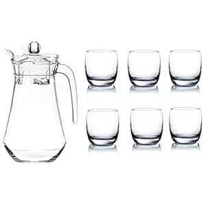 SPARTAN Glass Tableware Serving Desire Lemon Set, Water jug (1300ml )with 6 Water Glass (190 ml)