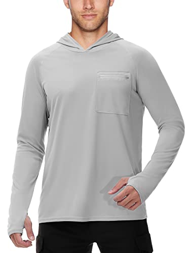 Roadbox Mens Sun Protection Hoodie Fishing Rash Guard Shirts for Outdoor Workout, Running, Fishing, Hiking