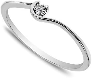 14k Solid Gold Minimalist Dainty Promise Stacking Ring for Women with Natural Diamond in Miracle Plate
