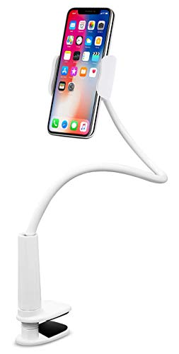 Aduro Solid-Grip Phone Holder for Desk - Adjustable Universal Gooseneck Smartphone Stand, with Durable Mount (White)
