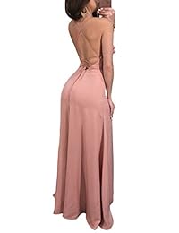 Cutedi vestido largo largo sin mangas, con escote en V, sin espalda, sin espalda, para mujer