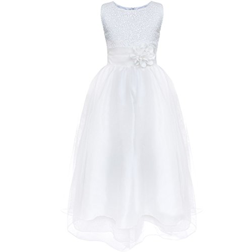YiZYiF Kids Girls Sequined Wedding Dress Bridesmaid Formal Christmas Party Gown White 12-14